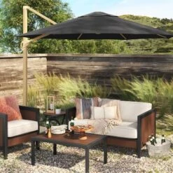 11'x11' Offset Patio Umbrella - Light Wood Pole - Thresholdâ˘