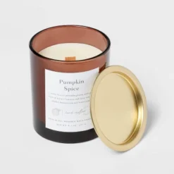 Clear Colored Glass With Woodwick And Brass Metal Inset Lid Pumpkin Spice - Threshold™ 7 Clear Colored Glass With Woodwick And Brass Metal Inset Lid Pumpkin Spice - Threshold™ -Threshold Outdoor Deals Store GUEST 0f1ab2d8 1770 4918 b056 6328d597fa18