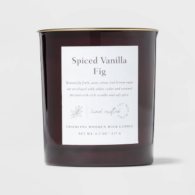 Clear Colored Glass With Woodwick And Brass Metal Inset Lid Spice Vanilla Fig Candle Purple - Threshold™ 5 Clear Colored Glass With Woodwick And Brass Metal Inset Lid Spice Vanilla Fig Candle Purple - Threshold™ - Image 5