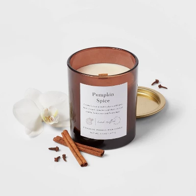 Clear Colored Glass With Woodwick And Brass Metal Inset Lid Pumpkin Spice - Threshold™ 2 Clear Colored Glass With Woodwick And Brass Metal Inset Lid Pumpkin Spice - Threshold™ - Image 2