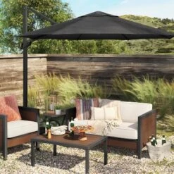 11'x11' Offset Patio Umbrella Black - Black Pole - Thresholdâ˘