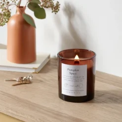 Clear Colored Glass With Woodwick And Brass Metal Inset Lid Pumpkin Spice - Thresholdâ˘