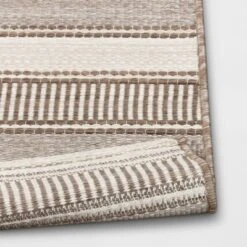 5' X 7' Woven Stripe Outdoor Rug Khaki/Ivory - Threshold™ -Threshold Outdoor Deals Store GUEST 64f6791c d834 4927 998a fa2124340e7a