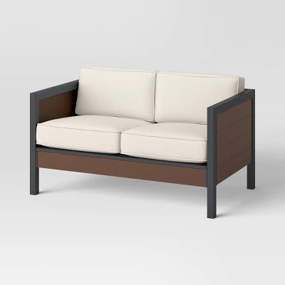 Bryant 2pc Faux Wood Patio Loveseat & Coffee Table - Gray/Natural - Threshold™ 2 Bryant 2pc Faux Wood Patio Loveseat & Coffee Table - Gray/Natural - Threshold™ - Image 2