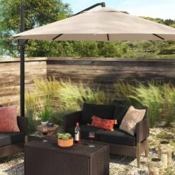 11'x11' Offset Patio Umbrella Tan - Black Pole - Thresholdâ˘