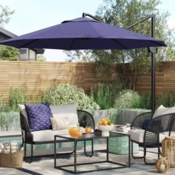 11'x11' Offset Patio Umbrella Navy - Black Pole - Thresholdâ˘