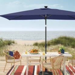 10'x6' Rectangular Solar Market Patio Umbrella - Black Pole - Thresholdâ˘