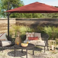 11'x11' Offset Patio Umbrella Sienna - Black Pole - Thresholdâ˘