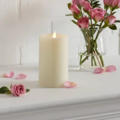 3" X 5" LED Pillar Candle Cream - Thresholdâ˘