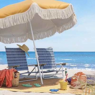 5 Position Beach Chair With Aluminum Frame & Wood Arms - Threshold™ 1 5 Position Beach Chair With Aluminum Frame & Wood Arms - Threshold™