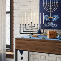 Modern Aluminum And Wood Menorah Black - Thresholdâ˘