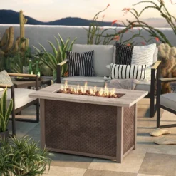 Stamped Steel Wicker Propane Fire Pit Brown - Threshold™