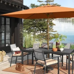 10'x6' Rectangular Market Patio Umbrella - Light Wood Pole - Thresholdâ˘