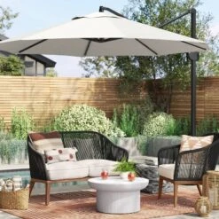 11'x11' Offset Patio Umbrella Linen - Black Pole - Thresholdâ˘